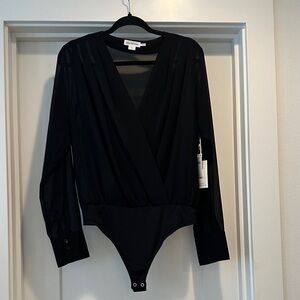 Good American Black Sheer Long Sleeve Bodysuit